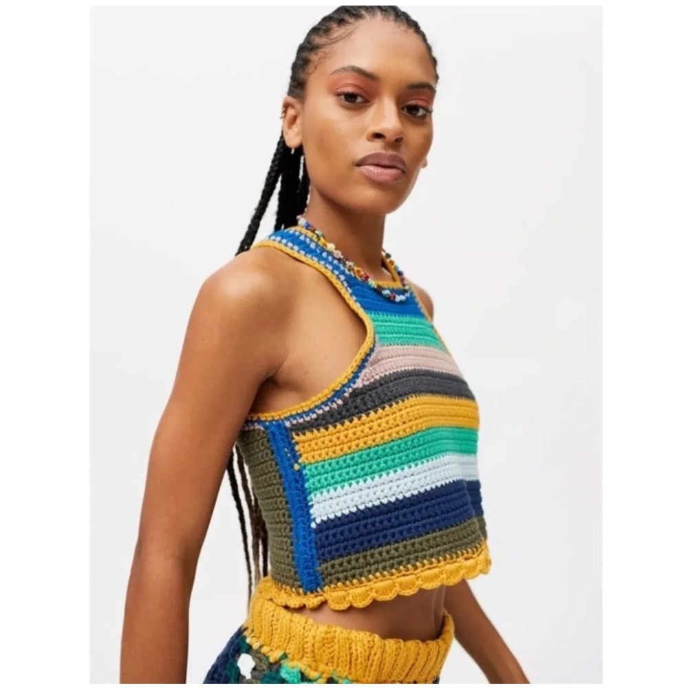 Kimchi Blue Crochet Striped Tank Top Womens XL Multicolor Boho